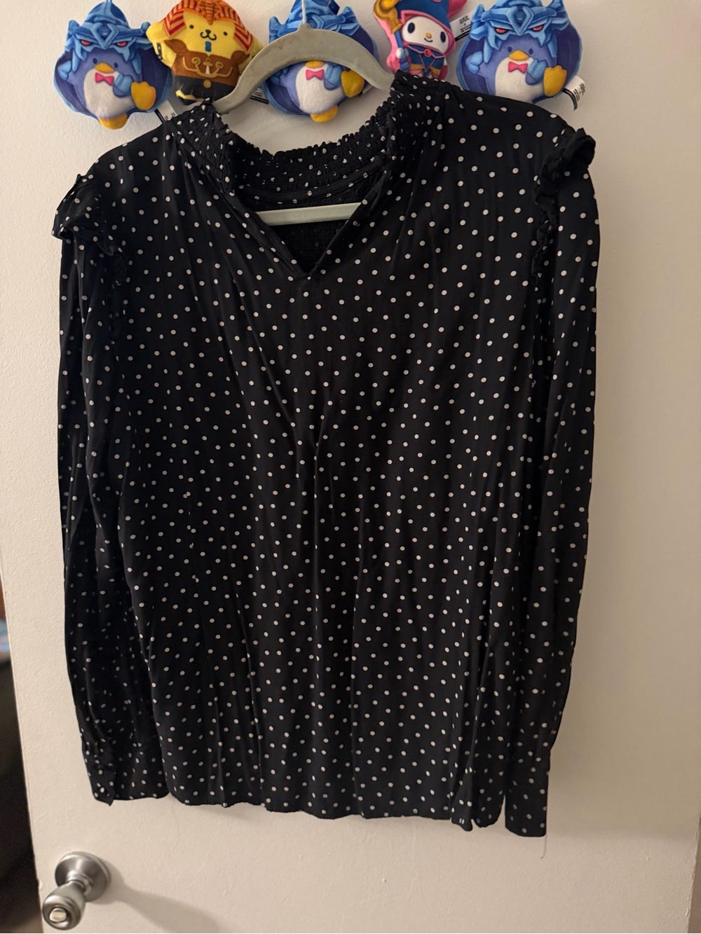Women's Black Polka Dot Long Sleeve Top
